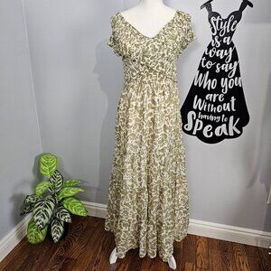 BB Dakota X Steve Maden Joie De Vivre Green Paisley Boho Smocked Midi Dress